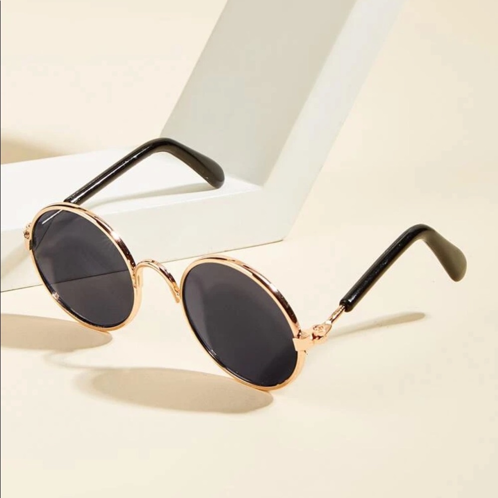 Cat Dog sunglasses round metal gold frame sunnies - Picture 5 of 10